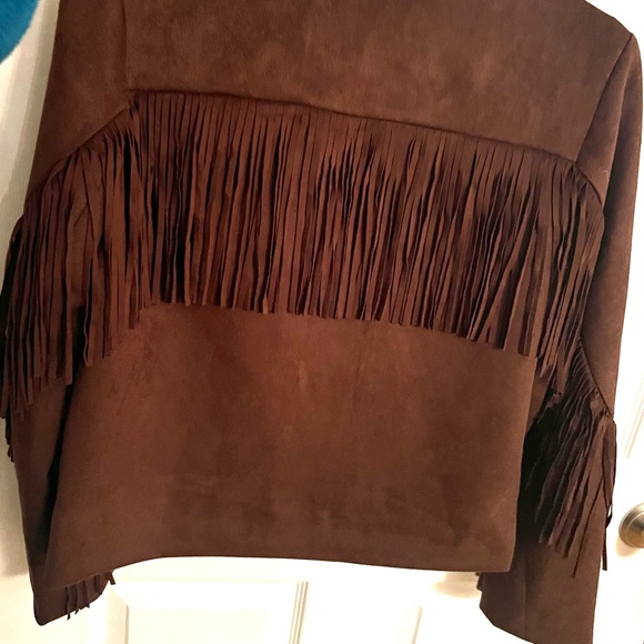 NEW For The Republic Dark Brown Fringe Faux Suede Jacket. Sz XS. - Picture 4 of 10